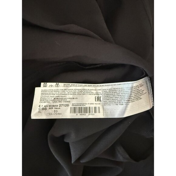 Mango Black Asymmetrical Satin Dress With Puffed Sleeve & Ruffled Hem Sz US 10 - Picture 9 of 13